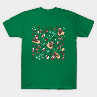Christmas pattern with pugs T-Shirt